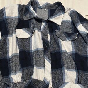 Navy and White Plaid Flannel Shirt